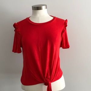 NWT✨Lily Star Red Short Sleeve Ruffle Shoulder Top